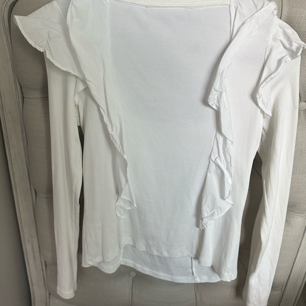 Veronica Beard Cream Ruffle Blouse Size M - Picture 2 of 2